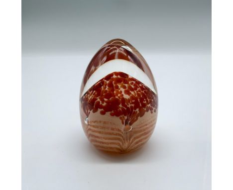Gorgeous orange paperweight with a velvet pouch and box which measures 4"L x 4"W x 4"H. Caithness mark on the bottom. Dimensi