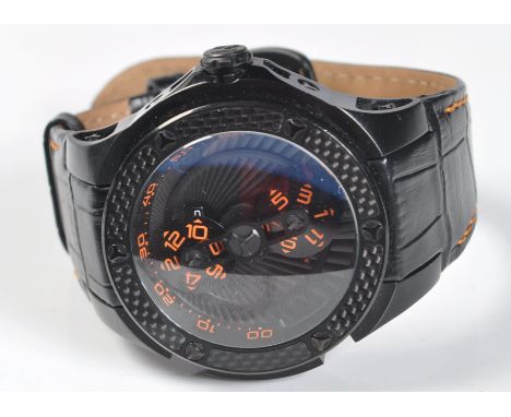 A gentleman's Nubeo Satellite Automatic Pioneer Black wristwatch. The watch having a black dial satellite hour dial, half moo
