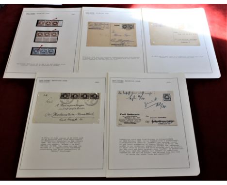 Germany 1945 Russian Zone East Saxony SG RE2 u/m strips 3 x 2, SG RE9 u/m strip 3 constant varieties; Field postcard cancel o