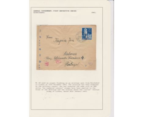 Germany 1941 General Government Poland envelope cancelled 15.12.1942 Reichshof on SG 404 50g stamp envelope opened by militar