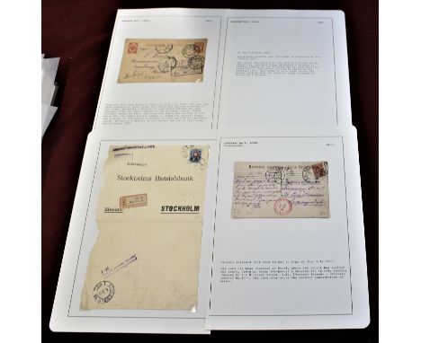 Russia 1916 Censored Mail 1916 Michel P21; Registered Env Riga to Stockholm; Postcard Valdai to Riga 31.7.1917 cancel on SG10