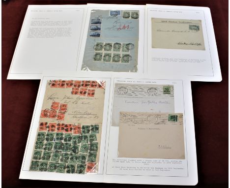 1923 Inflation Period Post Env cancel on SG238; Env cancel Bremen 25.8.1923 on SG238 x 10 SG242, strip 3 SG267; Env cancel Ar