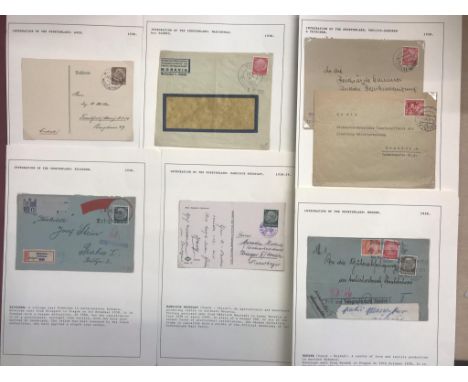 Germany 1938 Occupation Sudetenland postcard cancel on SG484b; Env provisional cancel on SG500b; Env Kriegern cancel on SG506