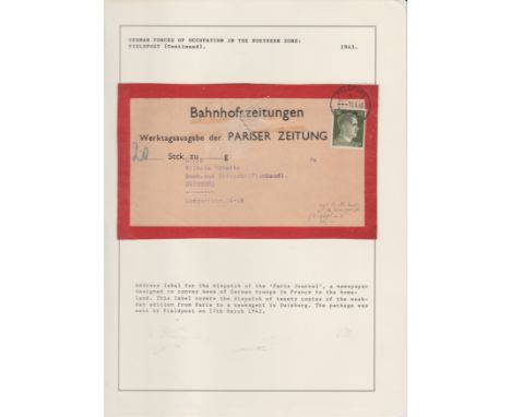 Germany 1940-1943 Address label "Paris Journal" field post cancel 17.3.1943 on SG784; Env Vichy office of Marshall Petain to 