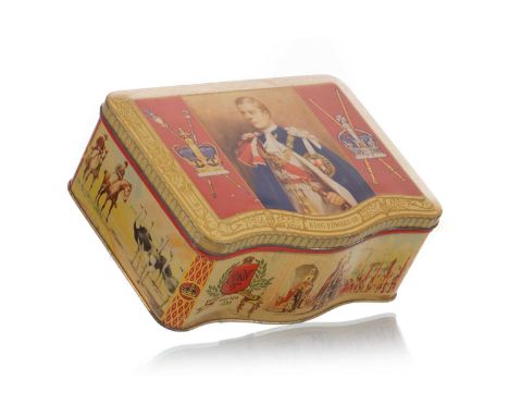 EDWARD VIII CORONATION BISCUIT TIN, PEEK FREAN & CO, CIRCA 1937  modelled in rectangular form with shaped front, the hinged l