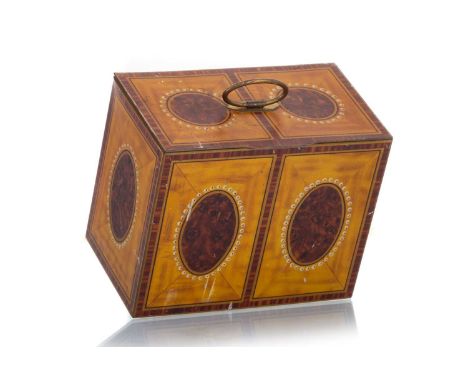 SATINWOOD TEA CADDY BISCUIT TIN, WILLIAM CRAWFORD AND SON LTD, CIRCA 1938  modelled in the form of a Georgian tea caddy, in f