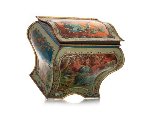 SEASON'S GREETINGS BISCUIT TIN, HUNTLEY & PALMERS, CIRCA 1896  modelled in the form of a caddy/casket, decorated with Christm