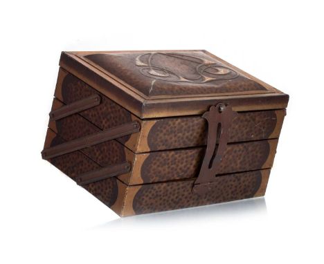 ART NOUVEAU STYLE BISCUIT TIN, CRUMPSALL BISCUITS, EARLY 20TH CENTURY  modelled as a brown/wood effect chest of three cantile