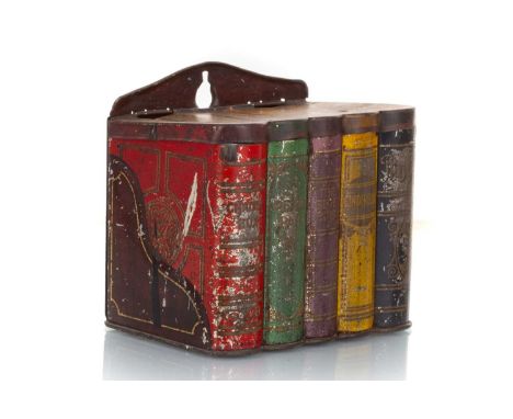 HANGING BOOK SHELF BISCUIT TIN, CO-OPERATIVE SOCIETY, CIRCA 19`10 modelled in the form of a book shelf and books, titles comp