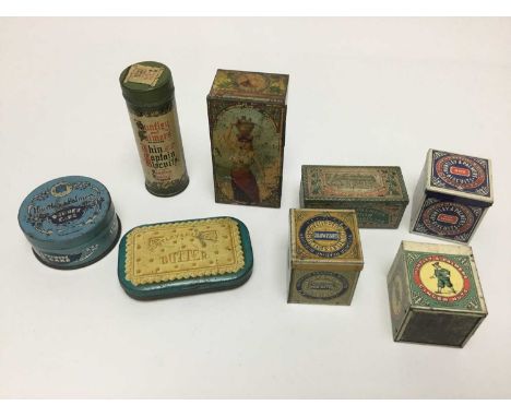 EIGHT BISCUIT TINS,  HUNTLEY & PALMERS AND OTHERS, EARLY 20TH CENTURY   including Huntley and Palmers small tins, Dundee Cake