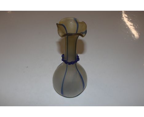 An Art Glass vase with applied blue decoration, having rough pontil mark to base 