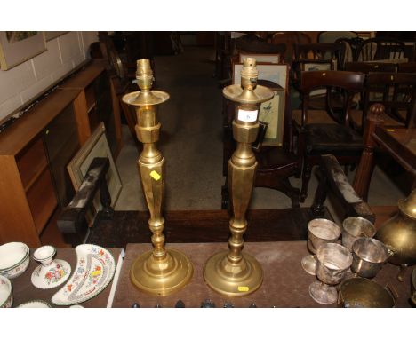 A pair of large brass table lamp bases 