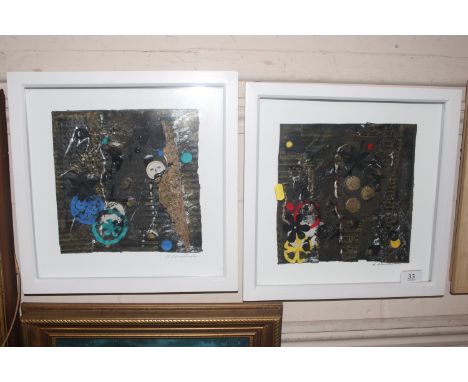 Alison Calvesbert Rearden, mixed media, "Elements 1" and another "Elements 2", by the same hand