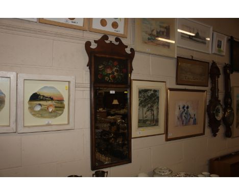 A Chippendale style wall mirror, inset with panel decorated with still life study of flowers 
