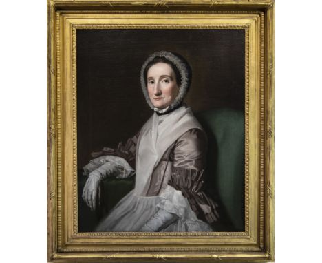 ATTRIBUTED TO SIR ALLAN RAMSAY (SCOTTISH 1713 - 1784), PORTRAIT OF A LADY SEATED IN A GREEN CHAIR oil on canvas 75cm x 62cm F