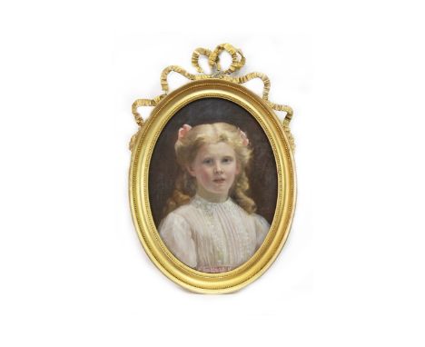 ALEXINA MACRITCHIE (BRITISH fl 1885 - 1932), OVAL PORTRAIT OF A YOUNG GIRL oil on canvas, signed lower right 50cm x 45cm Fram