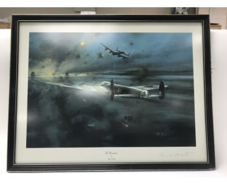 Two framed and glazed Robert Taylor signed prints together with signatures from Douglas Bader & Adolf Galland 'The Dambusters