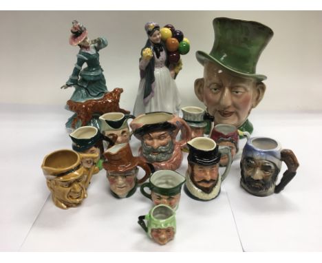 Two Royal Doulton figures including 'Biddy Penny Farthing', 'Autumntime', Beswick character jug and a collection of smaller c