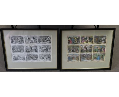 Two large framed 19th century theatre prints depicting scenes from various pantomimes, one hand tinted.Approx 60x72cm