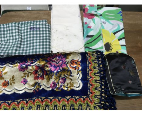 A small group of vintage textiles including WW2 utility fabric, Mary Quant and a chenille blanket