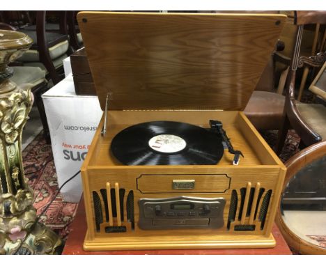 A modern Chastic record player and Cd  player