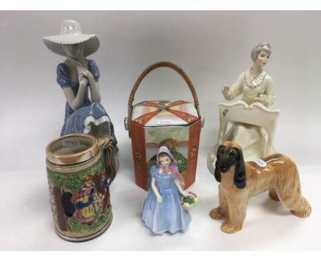 A collection of ceramics including a Doulton Afghan hound, a Doulton Wendy figure HN2109, a Royal Doulton Musicale HN 2756 fi