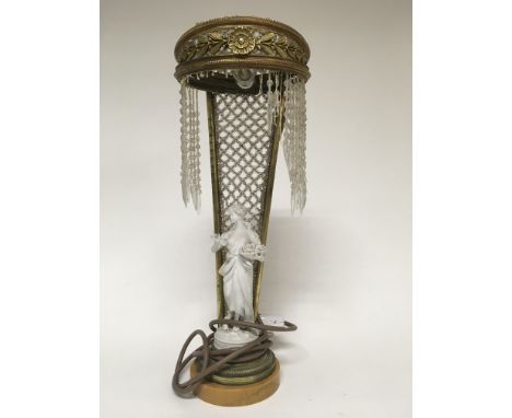 A side lamp of classical form with a bisque figure on marble base 40 cm