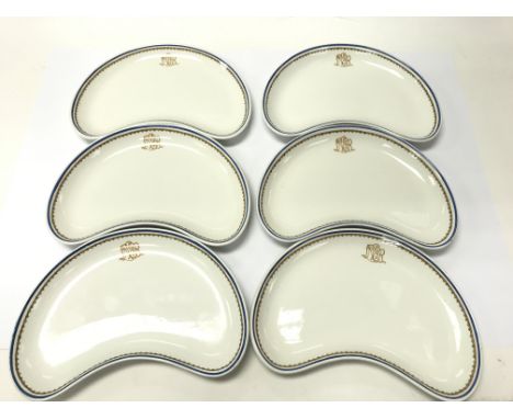 A collection of six vintage first class LNER railway kidney shaped ceramic dishes.
