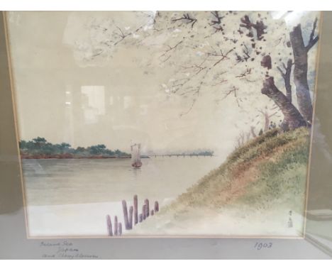 A Japanese Early 20th Century watercolour, with a signiture and with the inscription Inland Sea Japan 1903. With a collection