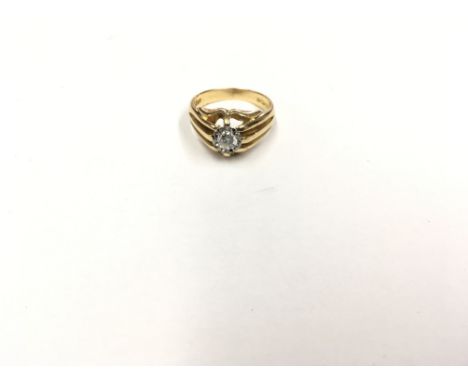 A Gents 18ct Gold gypsy type ring brilliant central cut diamonds approx .35ct. Ring size R.