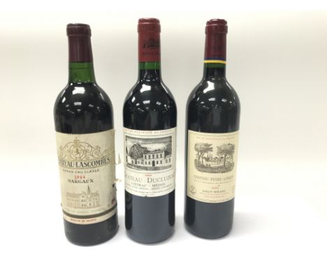 Six bottles of vintage wine including Chateux-Lascombes Margaux 1964, Chateux Ducluzeau 1989 etc.