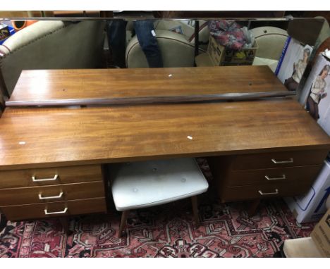 A modern teak dressing dressing table with stool. Size approx 168x44x118cm