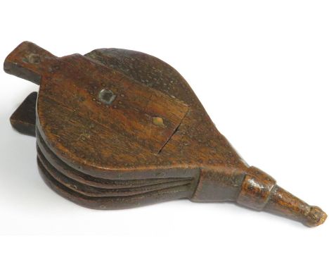 Treen snuff box modelled as bellows, pinwork to the underside which reads MY ONLY LOVE A.R, length 10.5cm
