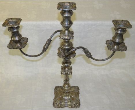 **Payment in person or by bank transfer only**A Queen Elizabeth II silver three-light candelabrum by Barker Brothers Silver L