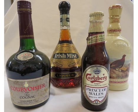 Irish Mist liqueur one litre, Wade centenary commemorative decanter The Famous Grouse Brand finest Scotch whisky 70cl, Courvo