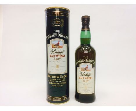 THE FAMOUS GROUSE 1987 VINTAGE AGED 12 YEARS
Blended Malt Scotch Whisky
70cl, 40% volume, in tin. CONDITION REPORT: Very good