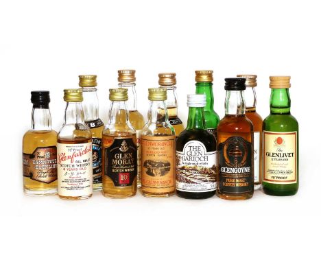 A collection of Scotch whisky miniatures, comprising Glenmorangie, 8 years old, The Macallan, 12 years old, Glengoyne, 8 year