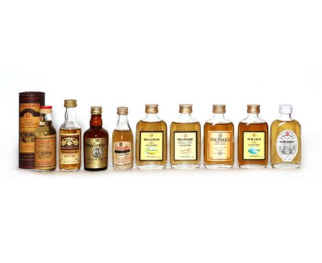 A collection of whisky miniatures, comprising one bottle each of Glenmorangie, Single Highland Malt Scotch Whisky, 10 Years O