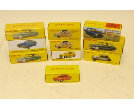 Atlas Editions Dinky, A boxed group of ten models including vintage private vehicles by Citroen and Renault, ( 558 (2), 24C (