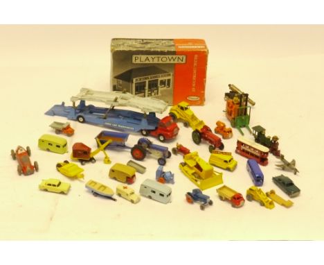 Playworn Post war Diecast Vehicles, A collection of commercial and private vintage models, including examples by Corgi, Dinky