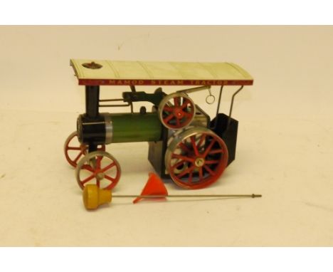 A Mamod Live Steam TE1a Traction Engine,  with spirit burner, funnel and steering extension, G-VG, lightly used, lacks drive 