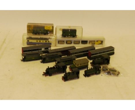 Eggerbahn and other makers 009 Narrow gauge Locomotives and Rolling Stock, including blue and white Railcar No 10, Lima cream