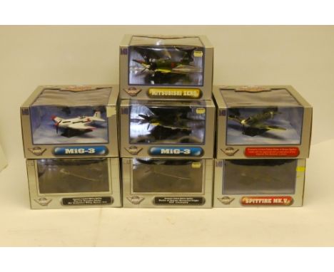 Boxed WWII Aircraft, A boxed group of 1:48 scale British, Japanese and Russian aircraft by Air Signature, Mig, Spitfire and M