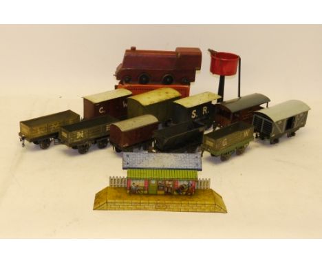 Assorted O Gauge Tinplate Stock, including Marklin GNR 'Goods Break', F-G, Bassett-Lowke LMS van, F, couplers replaced, four 