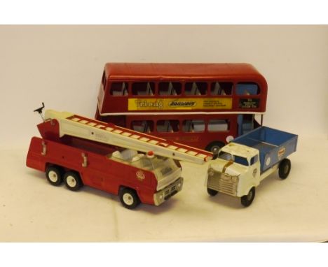 Tri-ang and Tonka, A Triang steel London Transport double decker bus with original advertising No 93 Epsom Station (repainted