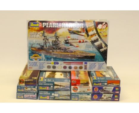 Revell and  Airfix Naval Models Kits, A  boxed collection of First World War and later vessels, including a 05751 Pearl Harbo