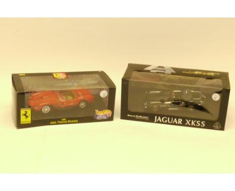 Autoart and Hot wheels, A boxed 1:18 scale duo,  comprising  Autoart Steve McQueen collection Jaguar XKSS , together with a H