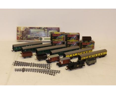 A Collection of Vintage British OO Gauge Trains and Other Items, including boxed Triang 'Jinty' and 6 coaches in WR and SR co