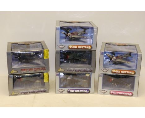 Boxed WWII Aircraft, A boxed group of 1:48 scale US aircraft by Air Signature and Air Legends, Hellcat, Thunderbolt and Musta