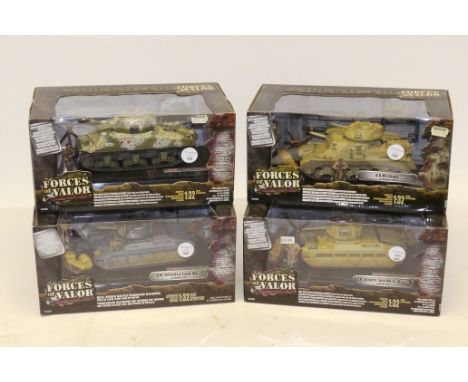 Forces of Valor, A boxed group of 1:32 scale WWII era British Tanks comprising, 81001 infantry tank MK II, 81211 M3 Grant, 81